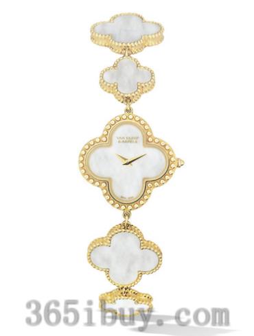 梵克雅宝女表Alhambra系列黄K金及白色珍珠母贝/白色珍珠母贝表盘VCARO40T00