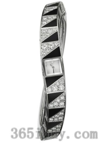 卡地亚女表创意宝石腕表系列18K白金 钻石 黑漆/白色表盘Cartier_a_l_infini
