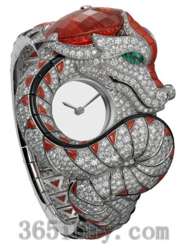 卡地亚男表创意宝石腕表系列18K白金 火蛋白石 钻石/透明表盘Dragon_Mysterieux