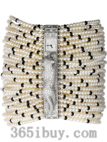 卡地亚女表创意宝石腕表系列缟玛瑙/养殖珍珠/银白色表盘HPI00463