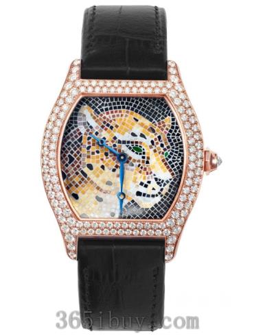 卡地亚女表创意宝石腕表系列鳄鱼皮/图案表盘马赛克镶嵌猎豹装饰腕表