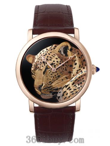 卡地亚女表创意宝石腕表系列鳄鱼皮/图案表盘嵌金猎豹装饰腕表
