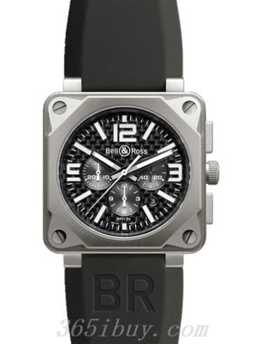 柏莱士男表AVIATION系列橡胶/尼龙/黑色表盘BR_01-94_CHRONOGRAPHE_PRO_TITANIUM_CARBON_FIBER_DIAL