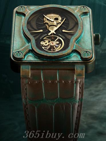 柏莱士男表AVIATION系列“光面”黑/青绿色表盘BR_01_SKULL_BRONZE_TOURBILLON