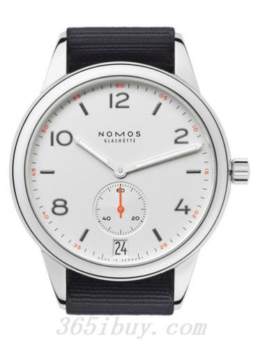 NOMOS男表Club系列蓝黑色织物表带，防水/白色表盘775