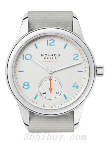 NOMOS男表Club系列浅灰色织物表带，防水/白色表盘740