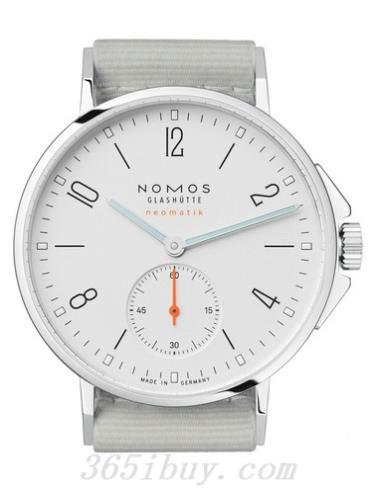 NOMOS男表AHOI系列浅灰色织物表带，防水/白色表盘560