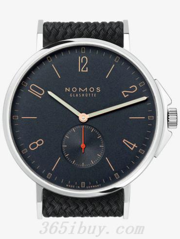 NOMOS男表AHOI系列蓝黑色织物表带，防水/黑色表盘552