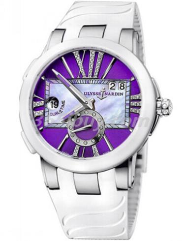 雅典女表复杂功能机械腕表系列精钢/陶瓷/紫色/白色母贝表盘243-10-7_30-07
