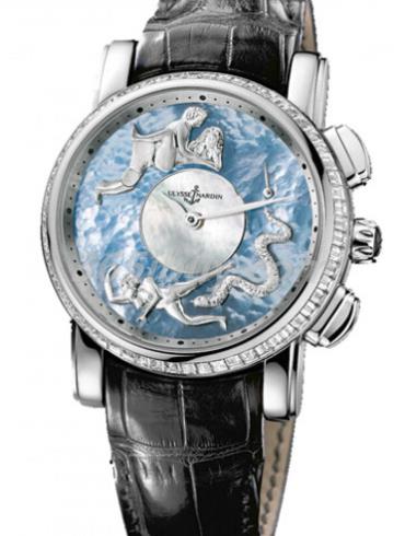 雅典男表珍贵独特机械腕表系列鳄鱼皮/白色珍珠母贝表盘6119-104_P0-P2