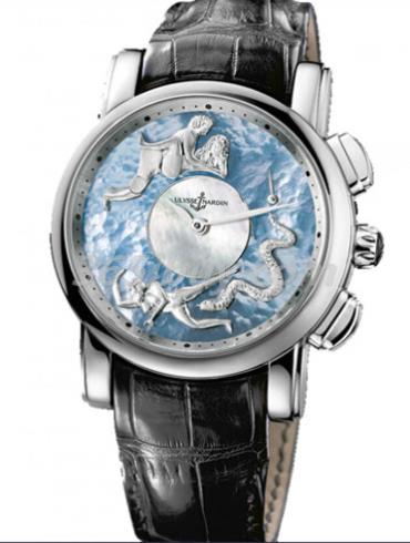 雅典男表珍贵独特机械腕表系列鳄鱼皮/白色珍珠母贝表盘6119-103_P0-P2