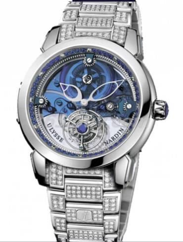 雅典男表珍贵独特机械腕表系列铂金950镶钻/蓝色表盘799-82-8